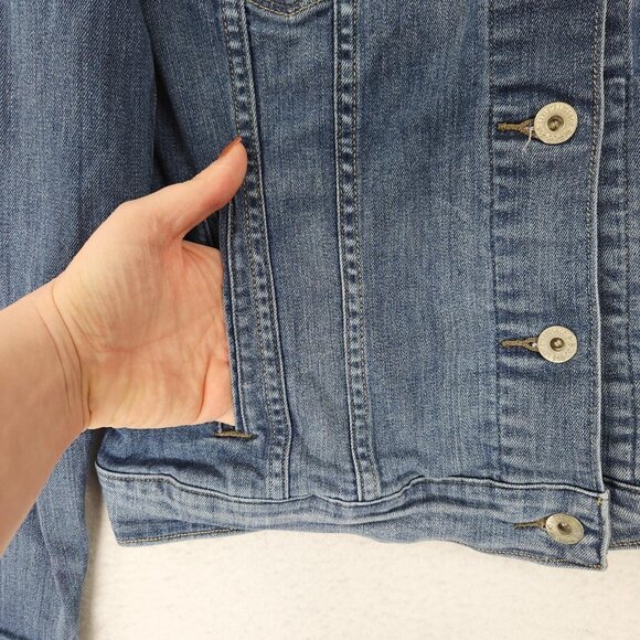 Levis Jacket Womens XL Blue Denim Trucker Jean Stretch Pockets Casual Button Up - Picture 3 of 13